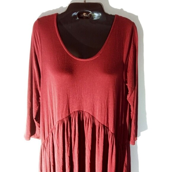Agnes & Dora Dress With Pockets Burgandy Maroon Size XS Scoop Neck 3/4 Sleeve - Picture 2 of 4